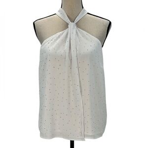 INC International Concepts Sleeveless Halter Neck Jeweled Blouse - White - Small
